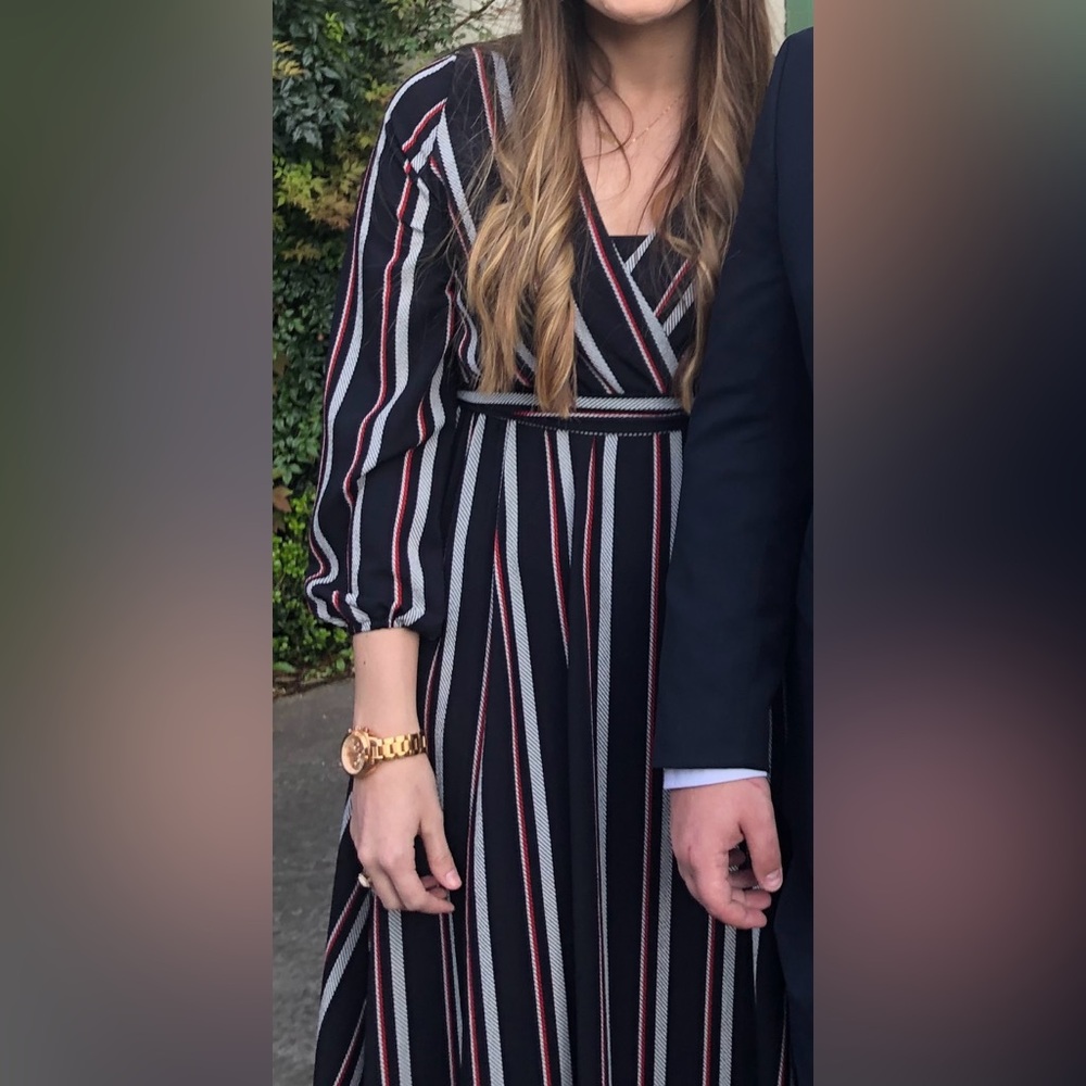 Altar'd State Navy and White Striped Long Sleeve Dress